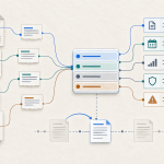 Source documents connect to a structured ledger that tracks evidence, dates, privacy, conflicts, and corrections.