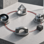 Four-stage reasoning, action, observation and recovery loop with a red path rerouting around a blocked step.
