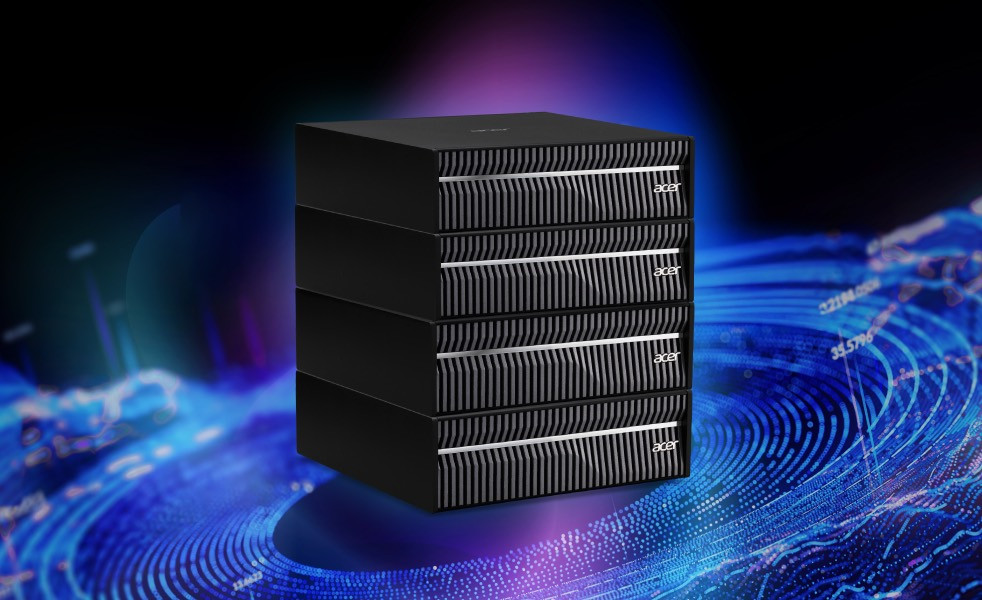Four Acer Veriton GN100 systems illustrated as a local AI cluster.