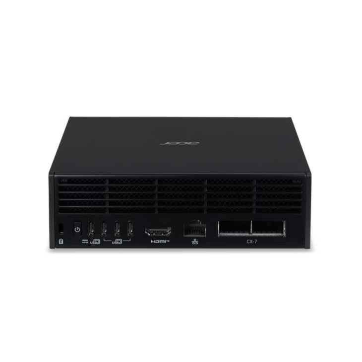 Rear ports of Acer Veriton GN100 including USB-C, HDMI, Ethernet and ConnectX-7.