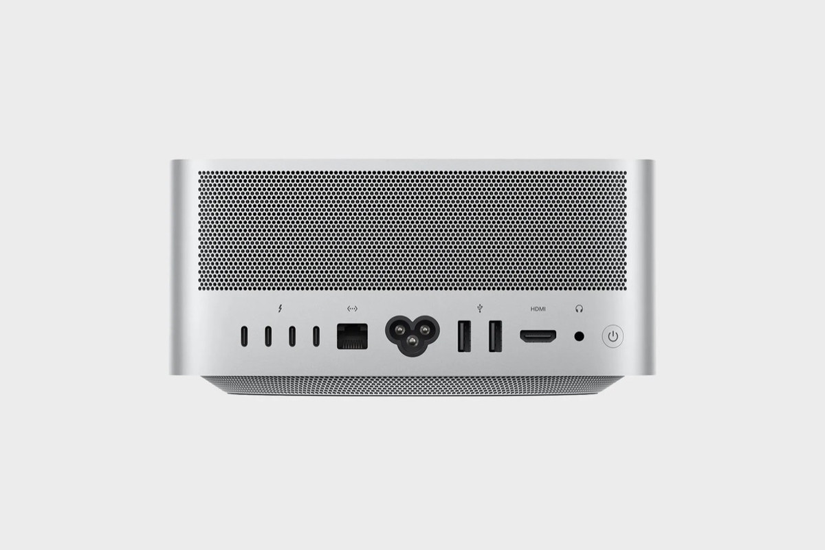 Rear connections and ventilation of Apple Mac Studio.