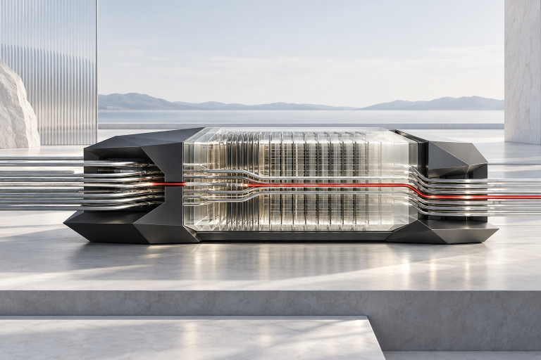 Abstract wide unified-memory architecture carrying many parallel data channels through a translucent memory volume.